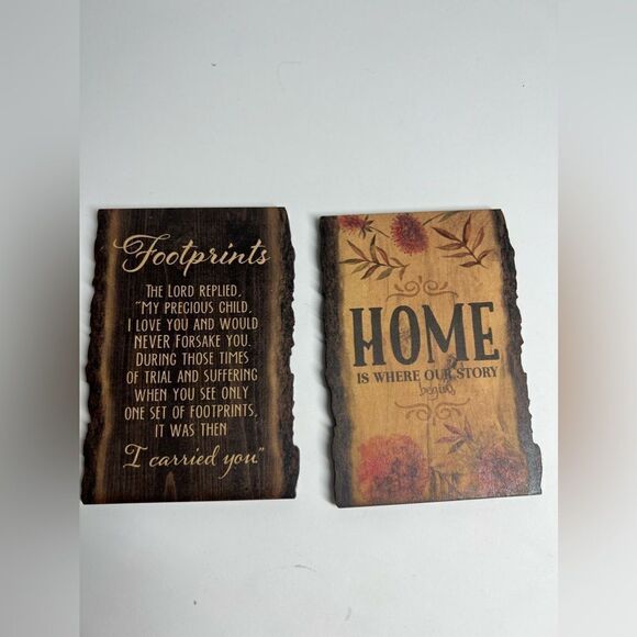 Lot of 2 Bark Edge - Home Story Begins - Wood Look Primitive Sign Country - Picture 1 of 7